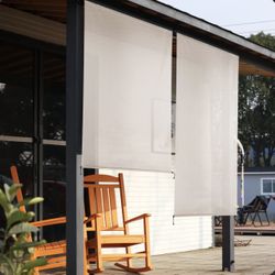 Aoodor outdoor solar fabric, roller shade 8 x 8  5% Openness Solar Fabric Roller Sun Shade, Cordless 95% UV Protection Blinds  Brand new in box - Asse