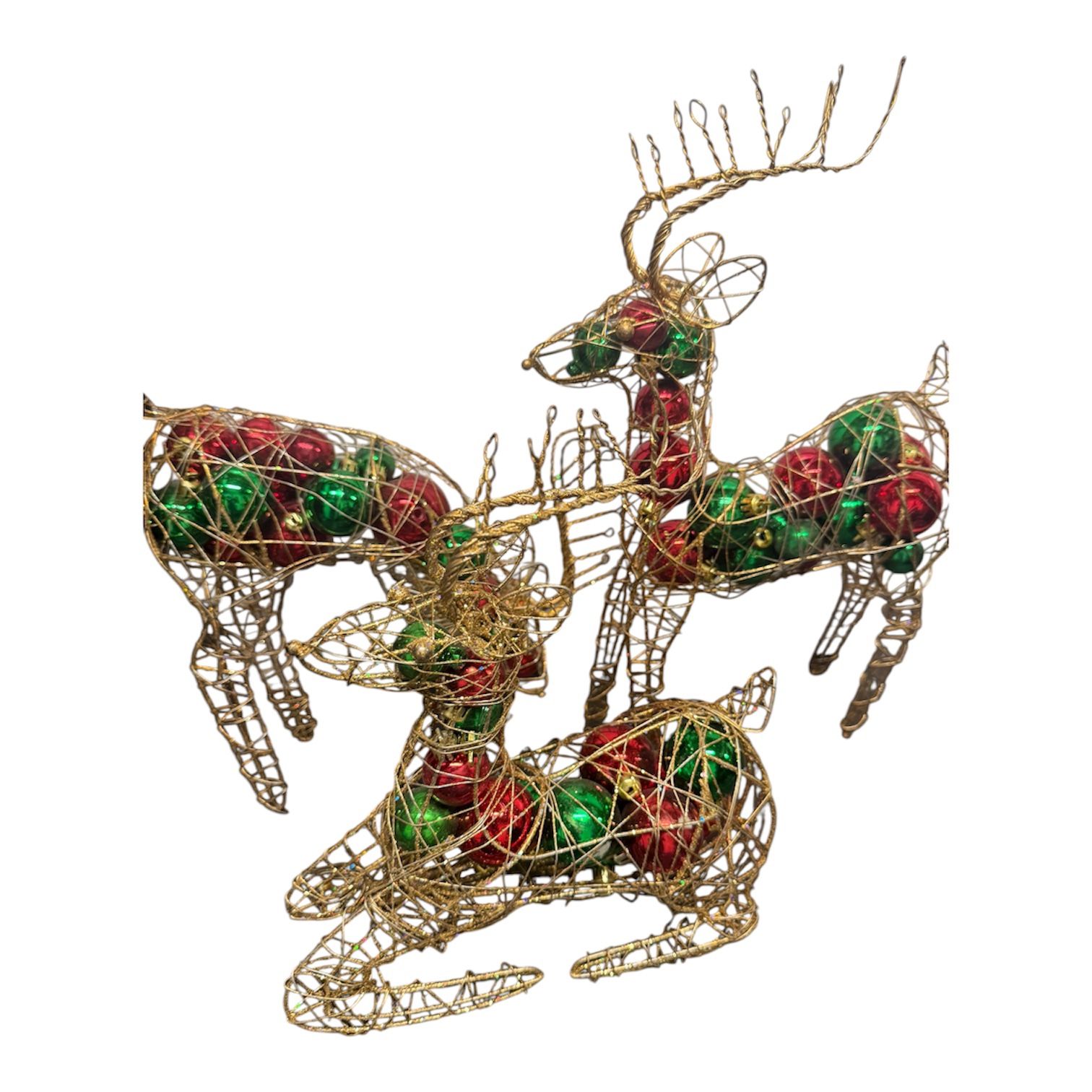Wire Golden Glitter Wire Reindeer Sculptures Filled with Ornaments set off 3