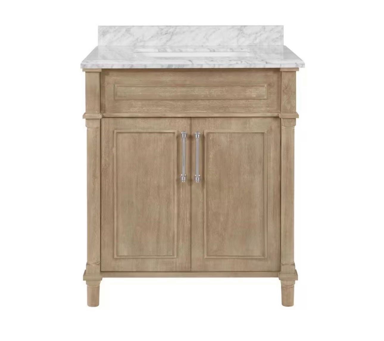 Aberdeen 30 in. Single Sink Antique Oak Bath Vanity with Carrara Marble Top (Assembled)
