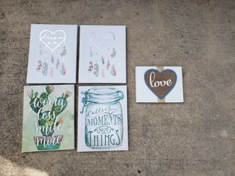 Canvas & Wood Pictures Lot Of 5