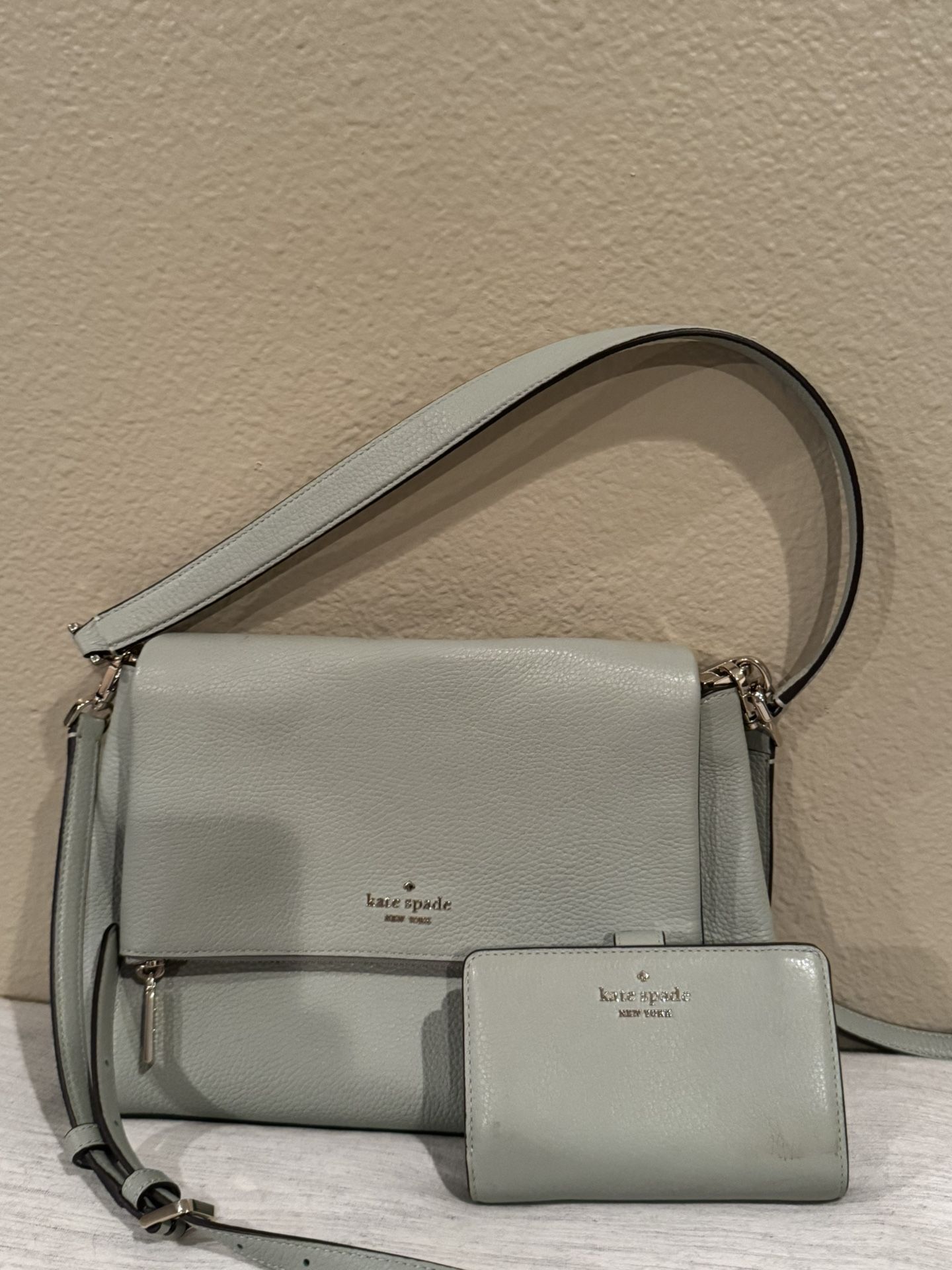 Kate Spade Minty Green Flap Top Bag With Wallet