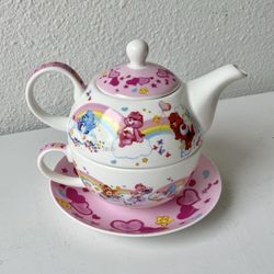Share Your Feelings Ceramic Tea Set Pink Heart Valentines Carebears Pot Cup & Saucer