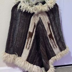 Alpaca Wool Poncho Handmade Llama Brown Bohemian Vintage 60s/70s