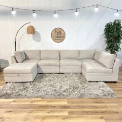 Free Delivery - Modular Beige Thomasville Sectional Couch with Storage Ottoman