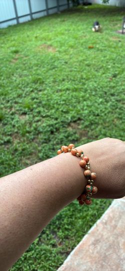 Orange Beaded Stretch Bracelet with Gold Accents