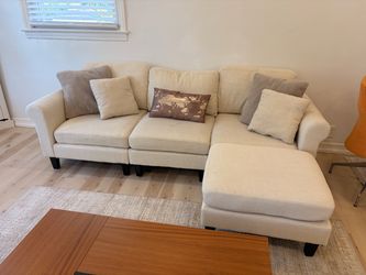 Comfy Beige Fabric Sectional Sofa Couch with Chaise