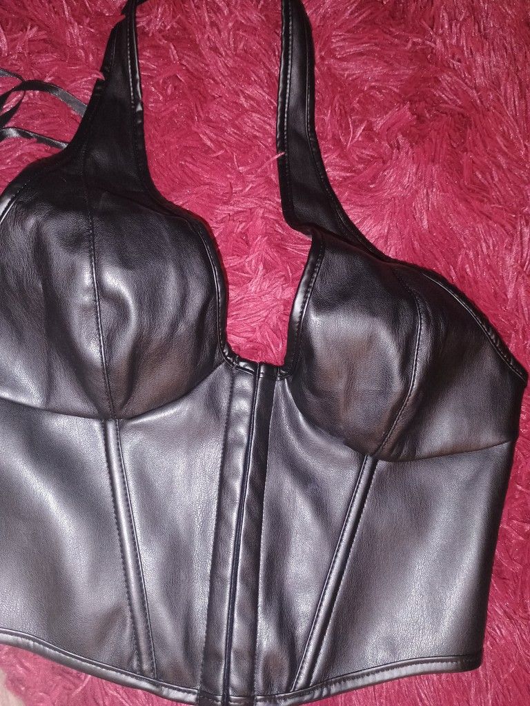 Sexy Black Vegan Leather Crop Top