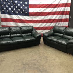 Free Delivery - DeCoro Green Leather Couch & Loveseat