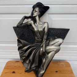 Art Deco Style Wall Sculpture / Wall Decor Lady (Black & Silver) 24”