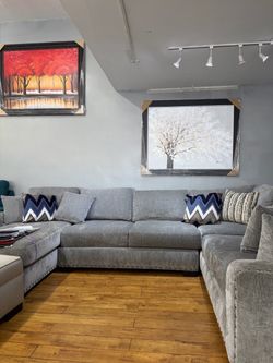 Large Gray Fabric Sectional Sofa
