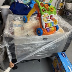 Playpen And Various Baby Toys And Items