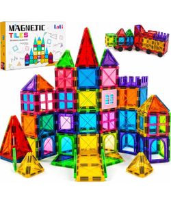LATI 130-Piece Magnetic Tiles Building Set for Kids, STEM Educational Toy Strong Magnets,More Pieces for Bigger Builds,Open-Ended Play,Compatible with
