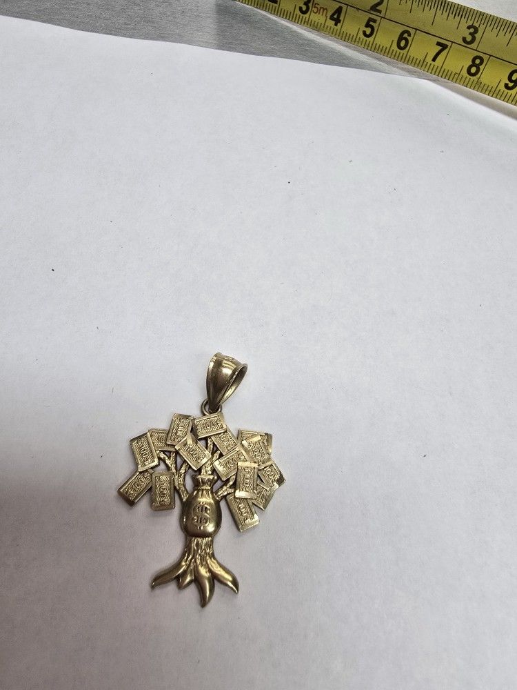 10k Gold Money Bag Tree Pendant.