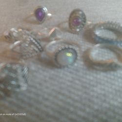 Silver Rings Bundle Of 9 Rings Size 7/8