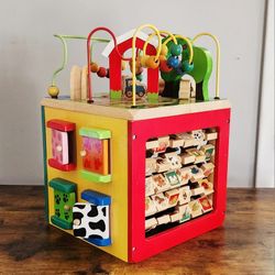 Wooden Activity Play Cube For Babies Toddlers 