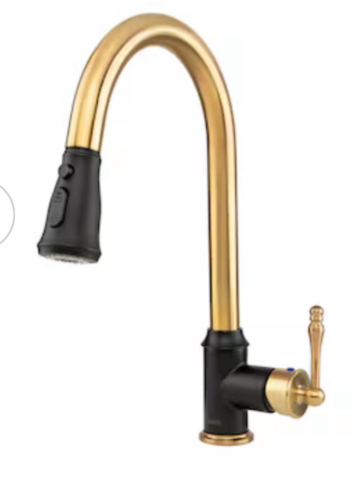 AKDY Pull Down Brushed Gold/Matte Black Single Handle Pull-down Kitchen Faucet