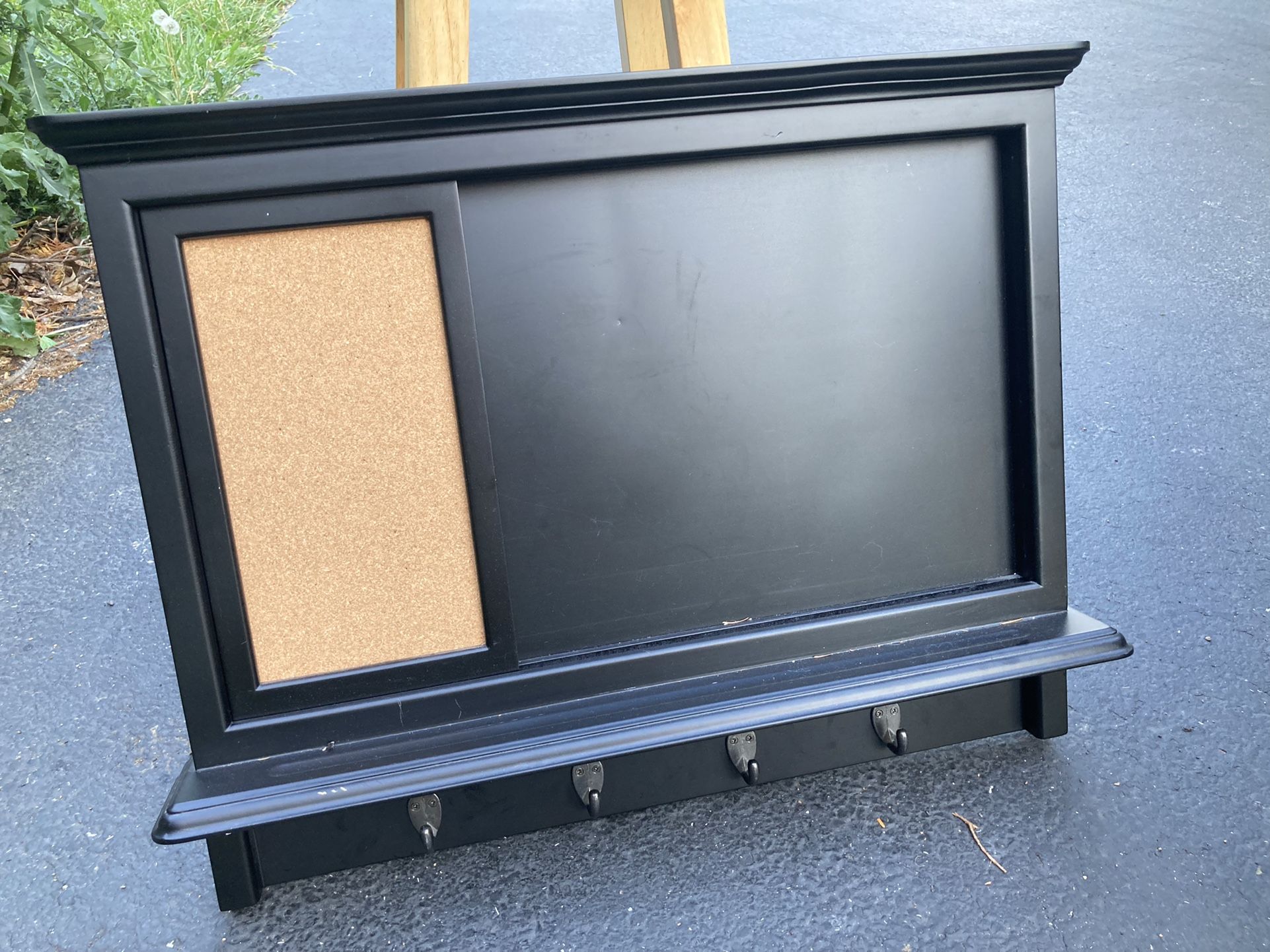 Beautiful cork board and hook wall decor