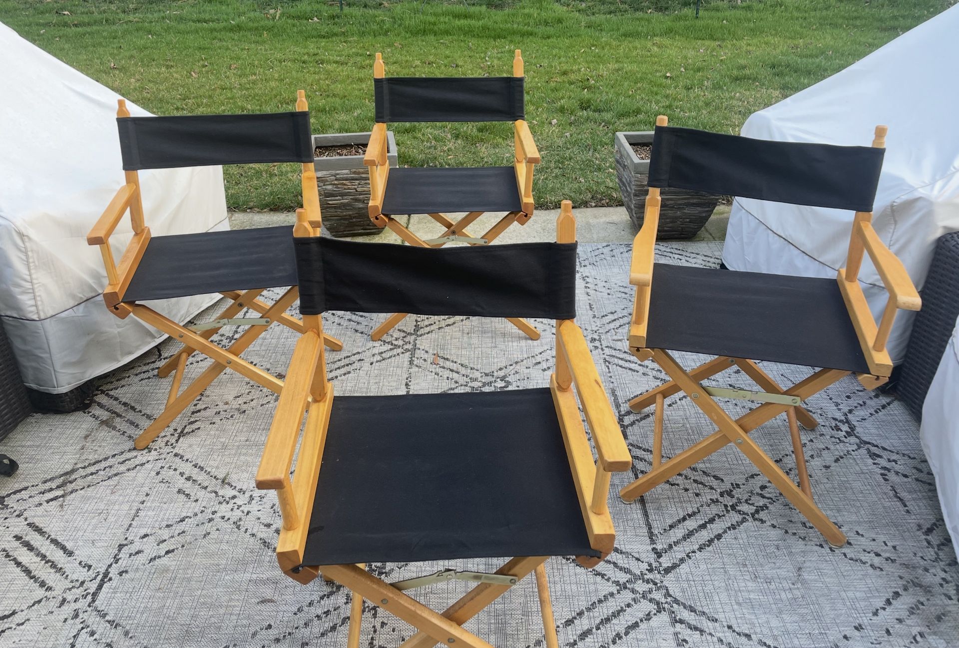 4 Vintage Telescope Director’s Chair Wood Frame Black Canvas