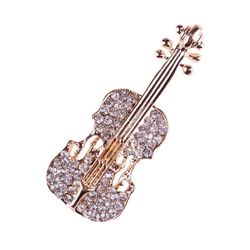 Rhinestones Violin Brooch
