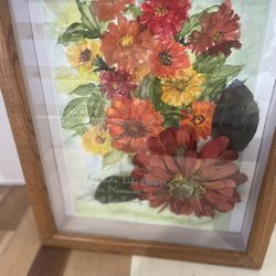 Shadow Box of Hand Painted Flowers