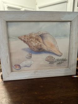 Vintage  1980’s / 1990’s watercolor print of shells and beach scenes