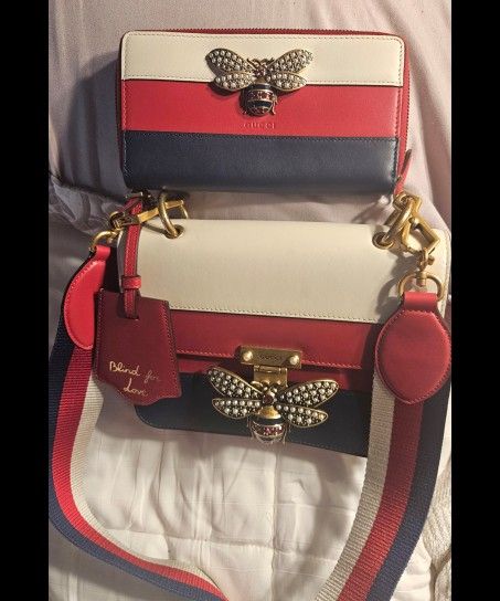 Pre Own BUT LIKE NEW  Authentic Gucci Queen Margaret Leather Shoulder  PURSE BAG  With Matching Wallet 