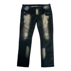 Balmain Paris Men's Blue Acid Wash Cargo Biker Jeans Size 42 Made in Italy