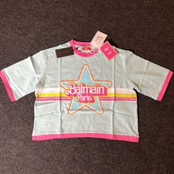 Balmain x Barbie Cropped Printed Cotton Jersey T-shirt Size XXS