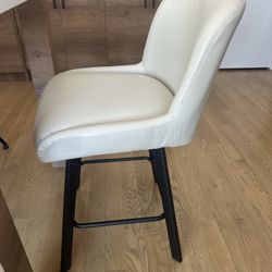 Bar Stool Chairs for Kitchen Island, Metal Legs (Beige- Faux Leather, Set - 6 , 26" H)