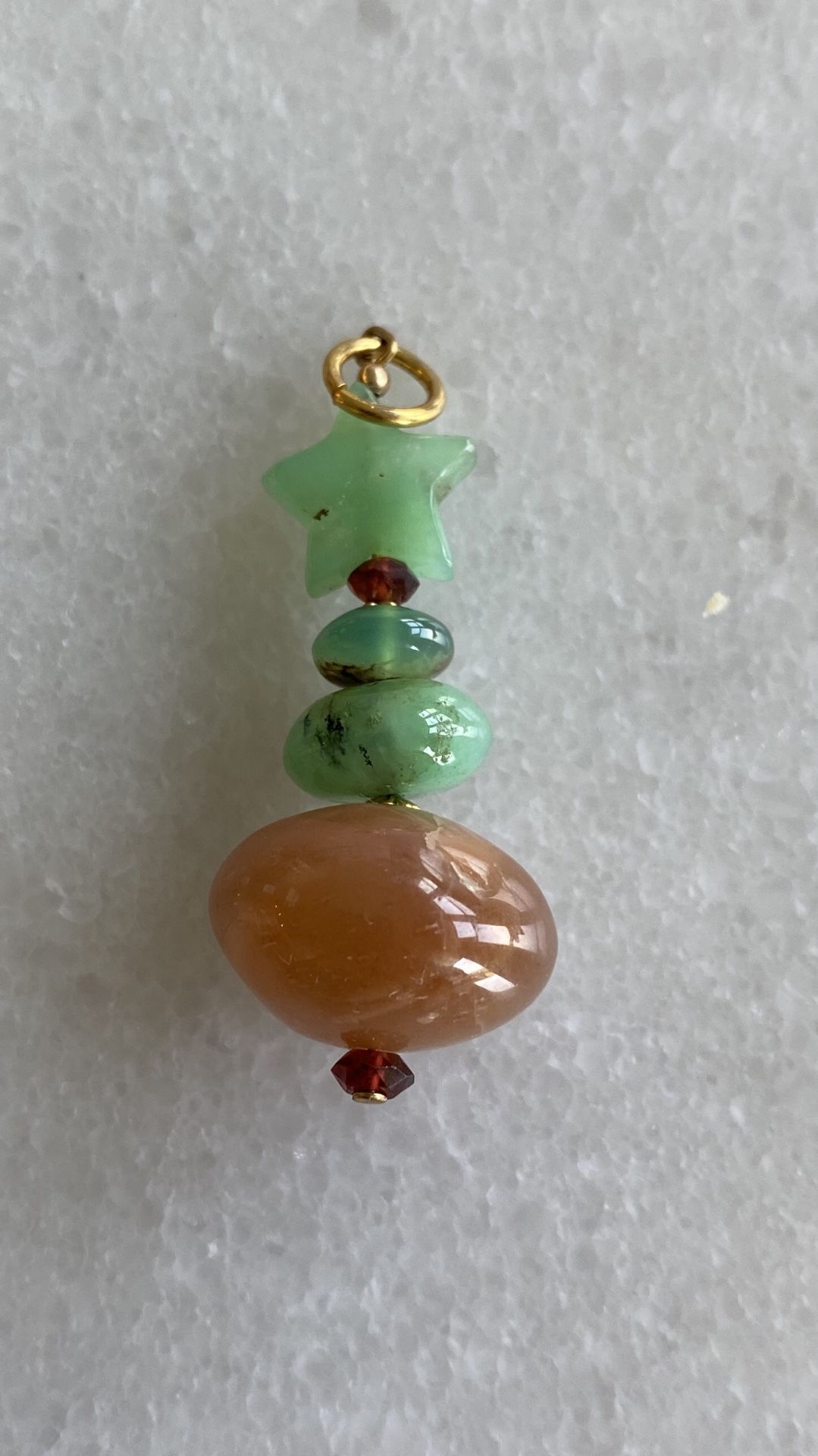 Moonstone, Healing Jade and Garnet Pendant