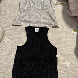 New Lot Of 2 Womens Xs Tank Top Glitter Black Silver 
