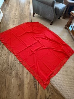 Vintage Red cotton lace trim table cloth 60” fabric