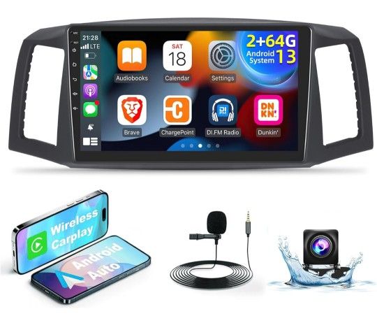 Jeep Grand Cherokee 2004 2005 2006 2007, 10.1 inch Touch Screen Android 13 Car Play Stereo, Carplay/Android Auto/Bluetooth/SWC + AHD Backup Camera