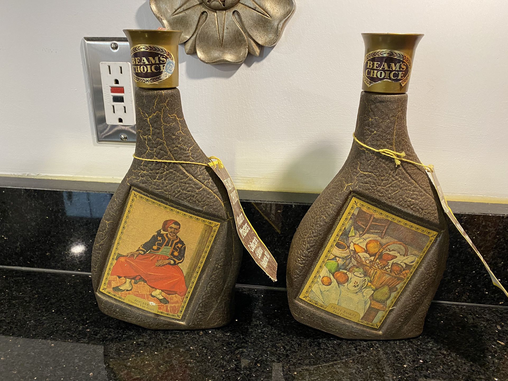 2 Collectible Leather Like Artistic Jim Beam Bottles for Bar Decor