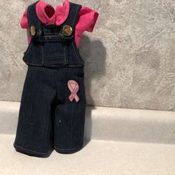American Girl Or Any 18” Doll Bib Overall With Pink Shirt Breast Cancer Awareness