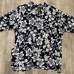 Vintage Pineapple Connection Hawaiian Shirt Mens Large Floral Blue Button Rayon