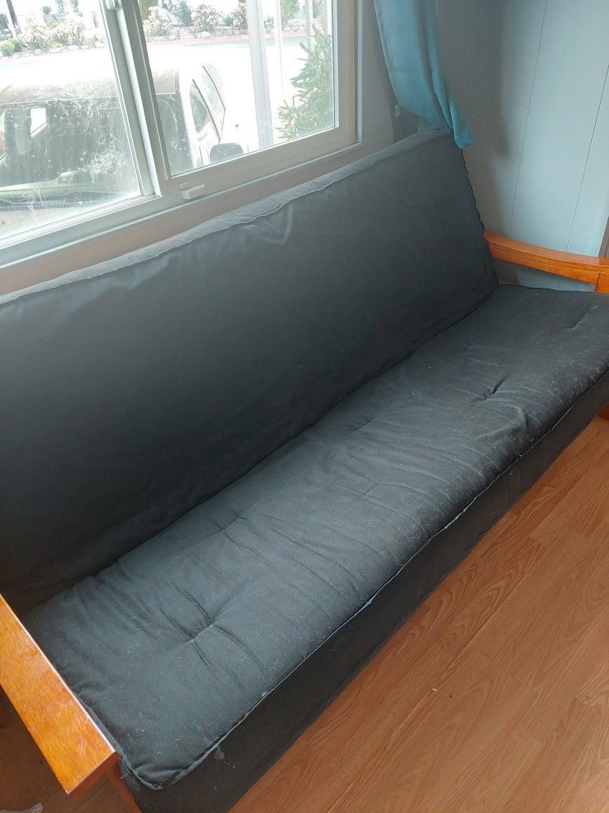 Futon, Large Thick Mattress And Sturdy Wooden Base