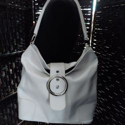 Express White Leather Shoulder Bag