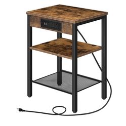 HOOBRO End Table with Charging Station and USB Ports, Small Side Table for Small Space, 3-Tier Nightstand with Adjustable Shelf, for Living Room, Bedr
