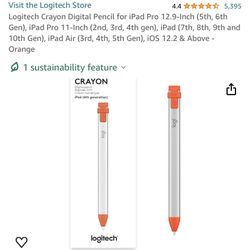 Logitech Crayon Digital Pencil for iPad Pro 12.9-Inch (5th, 6th Gen), 11-Inch (2nd, 3rd, 4th gen), iPad (7th, 8th, 9th and 10th Gen), iPad Air (3rd, 4