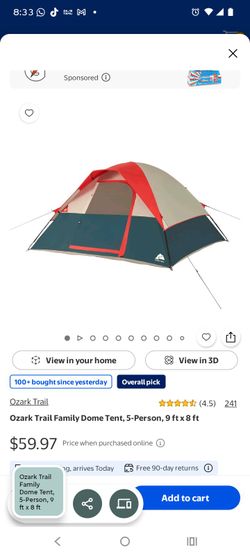 Ozark Trail Family Dome Tent, 5-Person, 9 ft x 8 ft
