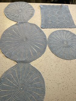Handmade Crochet Table Runner Set – 3 Pieces, Light Blue