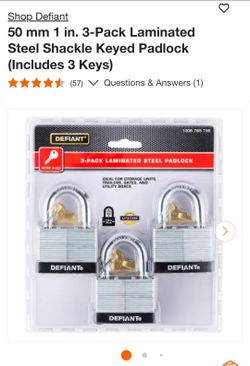 Defiant steel keyed padlock (3 pack)