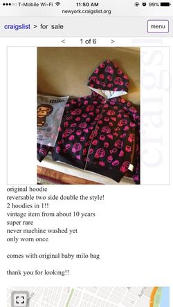 rare bape baby milo hoodie reversible