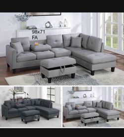 3pc Sectional With Ottoman Set 