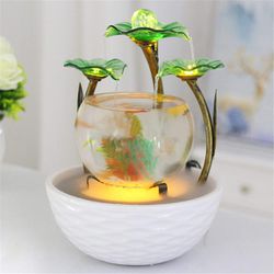 Colored Glass Aquarium Ceramic Metal Waterfall Fish Tank with Automization, Indoor Tabletop Home Decor