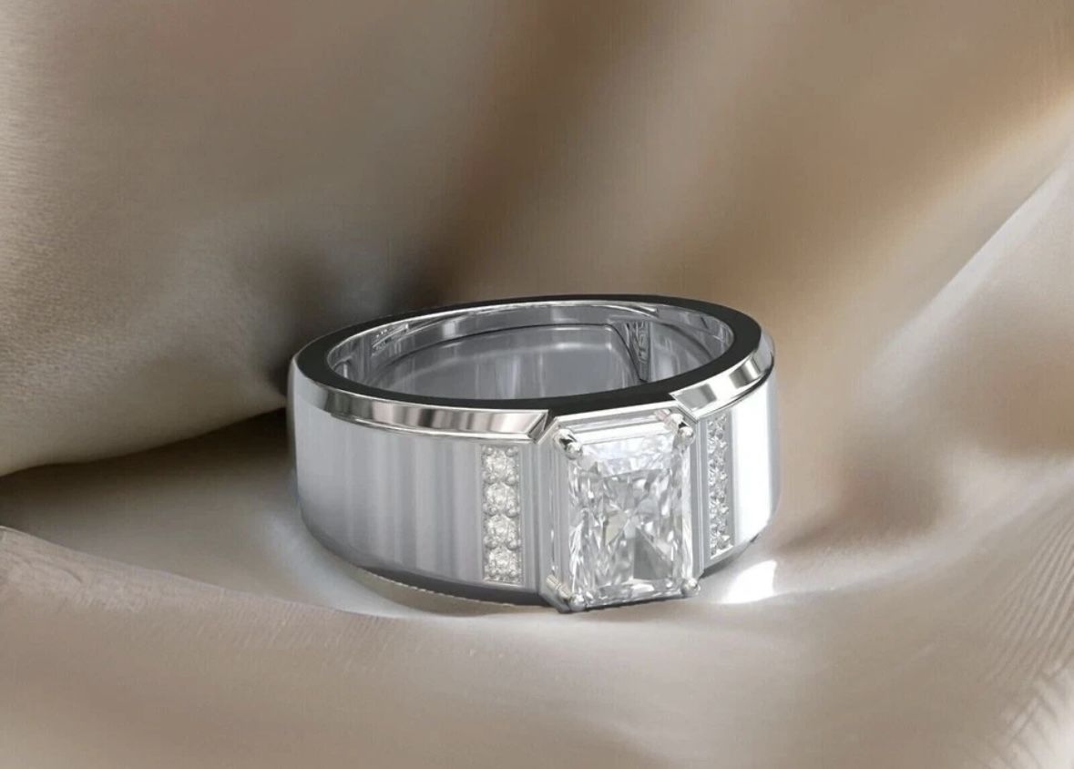 New 2.03 Carat IGI Certified Lab Diamond Men’s 18k White Gold Ring