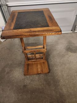 Oak and tiled table/ magazine holder