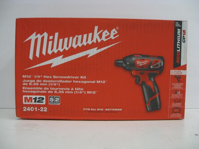 Milwaukee 2401-22 M12 12V Cordless 1/4 in. Hex Screwdriver Kit