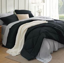 Dark Black Queen Comforter Set (7 Pieces)
